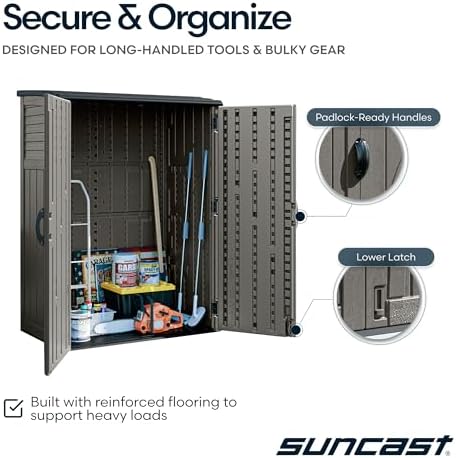 Suncast 54 Cu Ft Medium Vertical Storage Shed, Stoney, Made in USA