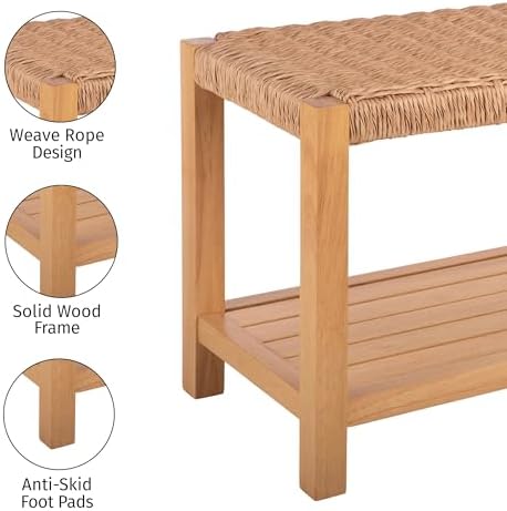 Alaterre Furniture Newport 40” Shoe Storage Bench with Woven Seat, Natural