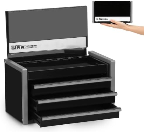 P.I.T. Mini Tool Box,3 Drawers Small Metal Toolbox for Tools Storage,Black