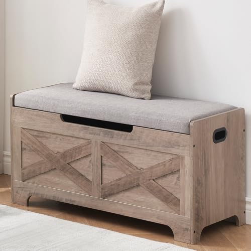 GarveeHome 39.4 in Storage Chest, Wooden Storage Bench with Safety Hinges, Easy Assembly, Large Shoe Bench for Entryway, Living Room, Bedroom