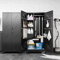 VASAAOSD Metal Garage Storage Cabinet, 75” Cleaning Tool Cabinet with Hooks and Hanging Rods, Heavy Duty Garden Tool Organizer, Broom Cabinets for Home, Garage, Laundry Room, Gym, Workshop