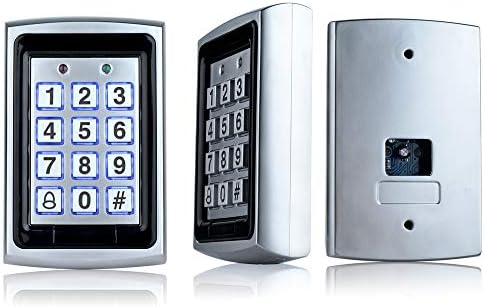 Door Access Control System Kit 125KHz RFID Keypad Metal Case + DC12V 3A Power Supply Controller + Door Exit Button + 10pcs Keyfobs (Without Lock)