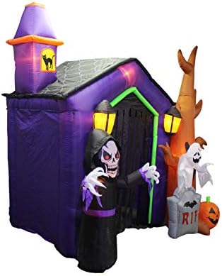 8.5 Foot Halloween Inflatable Haunted House Castle with Skeleton, Ghost & Skulls