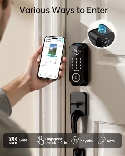 Hornbill Video Smart Lock with Camera: 10-in-1 Ring+2K Camera+Doorbell+Fingerprint Keyless Entry Door Lock, Built-in WiFi Deadbolt(only 2.4G), Two-Way Audio/App Remote Control/PIR, No Monthly Fee