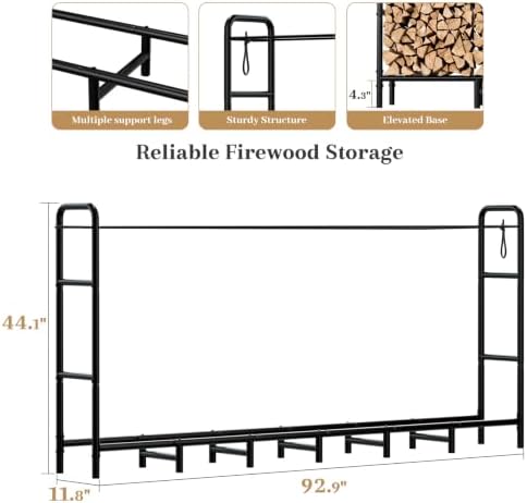 Firewood Rack 8FT Heavy Duty Metal Log Holder Stand for Fireplace