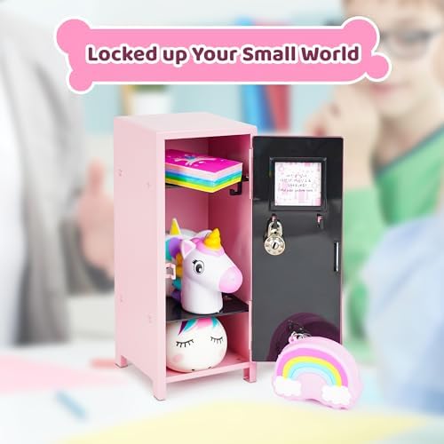 YOBRO Mini Locker with Lock, 2 Keys, 24 Magnetic Stickers, Pink