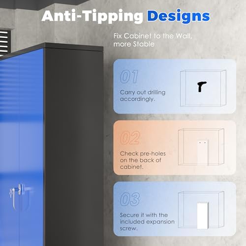 INTERGREAT Metal Garage Storage Cabinet with Lock, 72" Storage Cabinet with Locking Doors and 4 Adjustable Shelves, Lockable Steel Tool Cabinet for Home Office, School, Black Blue