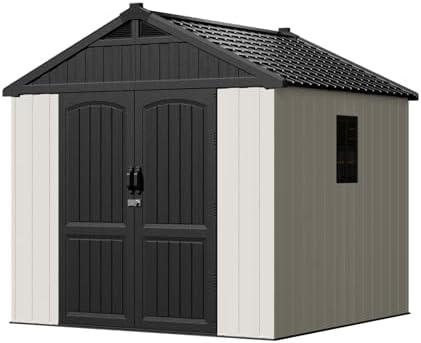 Patiowell 8x8 FT Resin Outdoor Storage Shed with Floor, Beige
