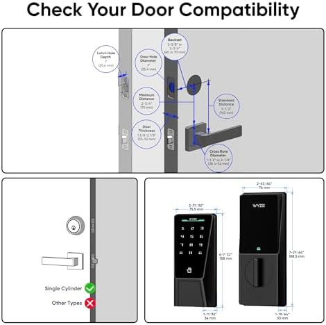 Wyze Palm Lock, Smart Door Lock with Palm Vein Recognition, Keyless Entry Smart Locks for Front Door, Keypad, Auto Lock, Dual Battery, Wi-Fi, Works with Alexa & Google, BHMA, IP53, Mechanical Key