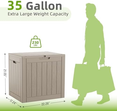 DRATO 35 Gallon Outdoor Storage Box Waterproof Lockable Small Deck Box Grey