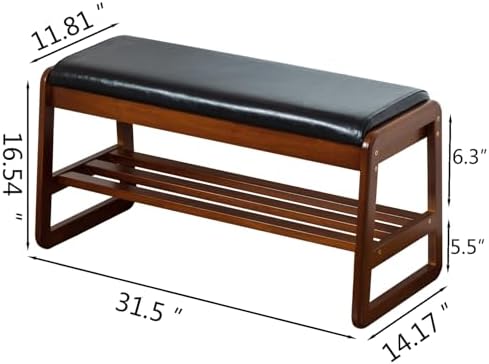 SOBIBO Solid Wood Shoe Rack Bench with Flip-Top Storage, Black, 31.5"