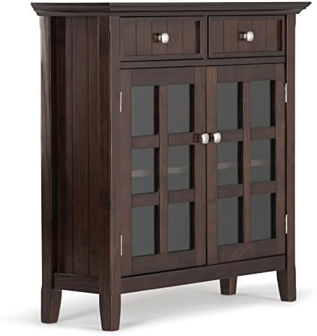 SIMPLIHOME Acadian 2-Seater Storage Bench and Cabinet Set in Brunette Brown