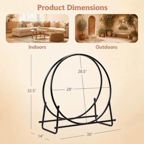 Goplus Firewood Rack, 32.5 Inch Outdoor Firewood Log Hoop with 440LBS Capacity, Heavy Duty Steel Wood Storage Rack, Indoor Firewood Holder for Fireplace Home Fire Pit