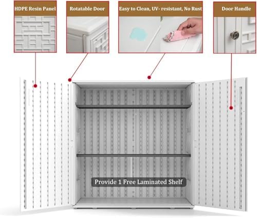 HOMSPARK Indoor/Outdoor Storage Cabinet with Doors and Shelf, 34”x15”x36” HDPE Plastic Storage Box Waterproof for Patio, Garden, Balcony, Multi-Purpose for Daily Tools, White