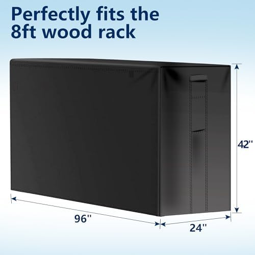 AMAGABELI GARDEN & HOME 8ft Firewood Cover Waterproof Log Rack Cover Outdoor Wood Rack Cover Heavy Duty 600D Oxford Firewood Storage Cover Fire Wood Holder Cover Black