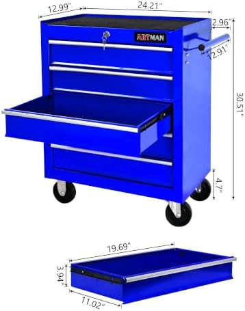 5 Drawers Rolling Tool Chest on Wheels, Multifunctional Tool Cart Tool Storage, Drawers Rolling Tool Trolley Organizer Tool Case for Garage,Warehouse,Workshop,Repair Shop (5 Drawers-Blue)