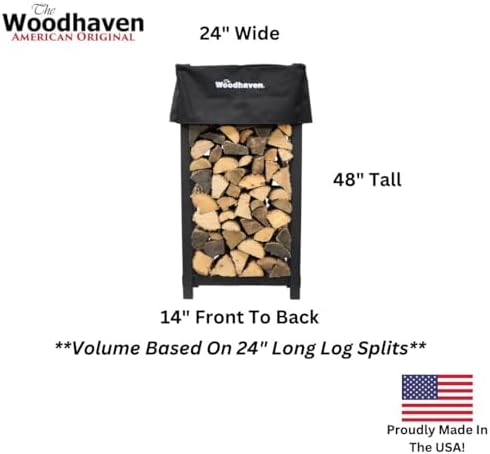 Woodhaven Black 4ft x 2ft Firewood Rack - Indoor And Outdoor Use With Cover - Perfect For Firewplace, Firepit, BBQ and More - Made In USA - Heavy Duty