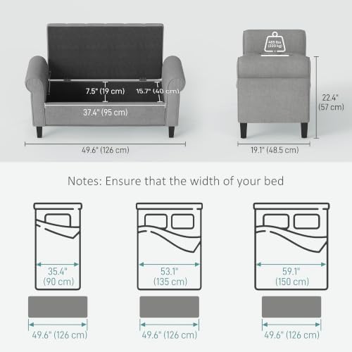 HOMCOM Storage Ottoman Bench 50" with Lift Top Lid, Light Gray