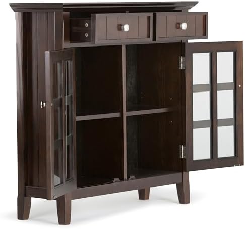 SIMPLIHOME Acadian 2-Seater Storage Bench and Cabinet Set in Brunette Brown