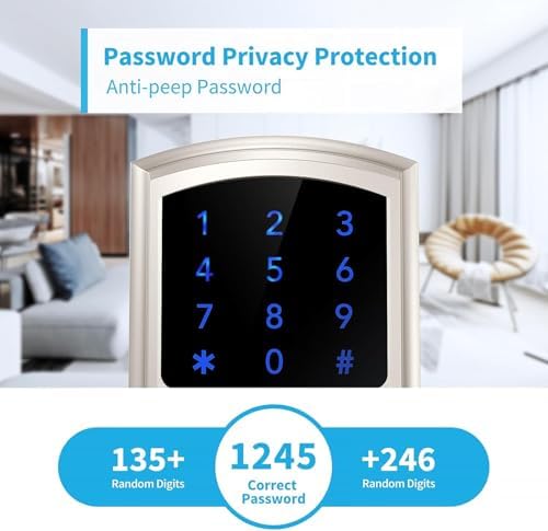 Signstek Keyless Entry Door Lock, Keypad Door-Lock with Code, Electronic Digital Smart Lock for Front Door with Handle, Touchscreen, Satin Nickel