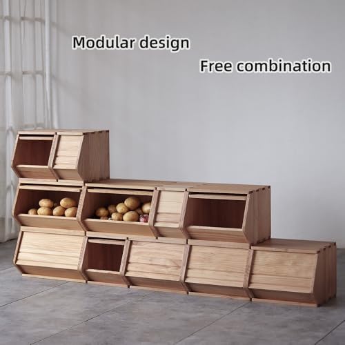 Stackable Solid Wood Storage Chests, Modular Bins with Lids, 15.5"W