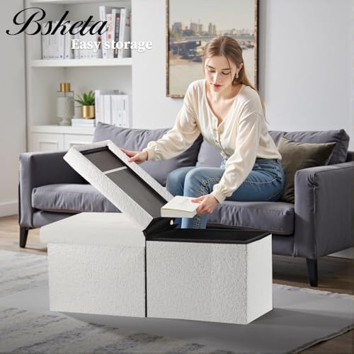 Bsketa Storage Ottoman Bench, 34" Folding Velvet Foot Rest Stool, White