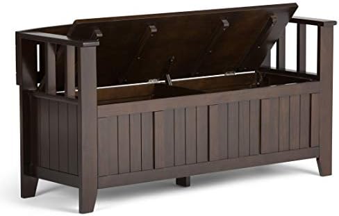 SIMPLIHOME Acadian 2-Seater Storage Bench and Cabinet Set in Brunette Brown