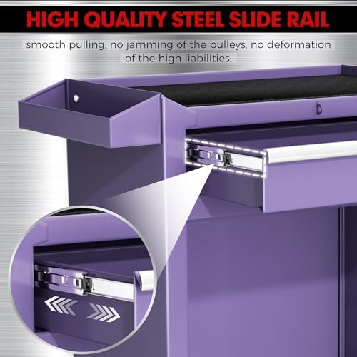5-Drawer Rolling Tool Chest - Heavy-Duty Steel Tool Cabinet with Detachable Top Box, Locking Wheels & Security System for Garage/Workshop, 2-in-1 Design (Purple)