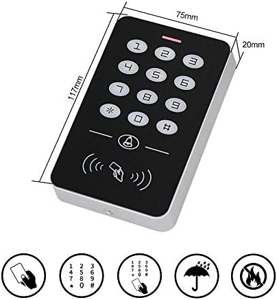 Access Control System Kit 125KHz RFID Keypad + DC12V 3A Power Supply Controller + Door Exit Button + 10pcs Keyfobs Card for Home Alarm Wooden/Metal/Glass Door