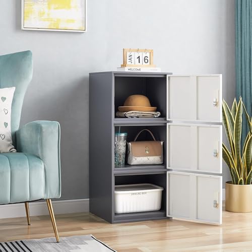 Student Locker Organizer, Multi-Door Steel Locker, Small Locking Cabinet Storage Organizer, Office File Cabinet, Home Locker, Gym Locker, Metal Storage Locker (3 Door, Gray & White)