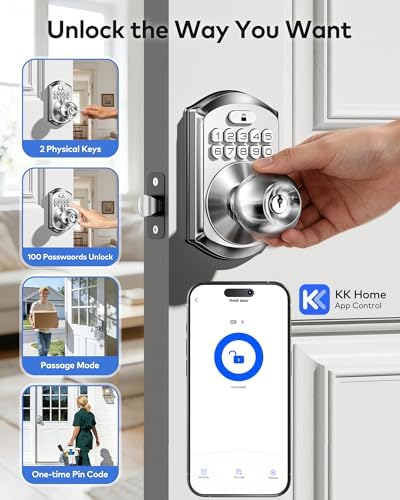 TEEHO TE018 Smart Keypad Door Lock with Handle, App Control, Satin Nickle