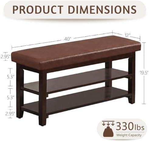 40" Wooden Shoe Rack with Seating, Entryway Bench with Shoe Storage, Brown