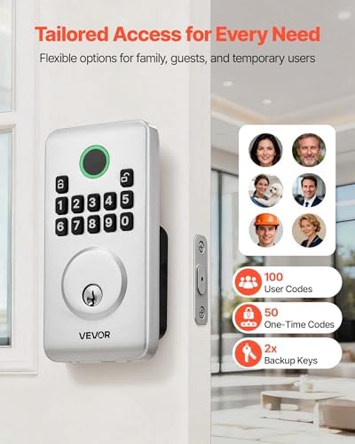 VEVOR Keyless Entry Door Lock, Electronic Deadbolt with Customizable User Codes, Pioneering Easy-Grip Design, Keyed Entry, Auto Lock, Anti-Peeking Password, Backlit Keypad, for Home, Apartment, Silver