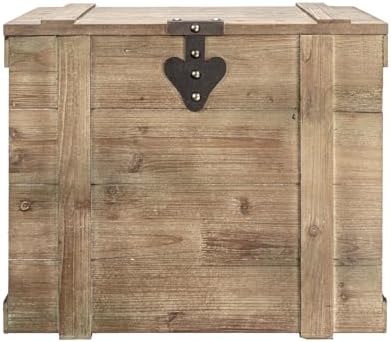 Household Essentials Antiqued Decorative Trunk, Large, Chinese Fir Panel and MDF, Smooth Backing and Metal Hinge Accent, Flat Top and Stay-Open Lid