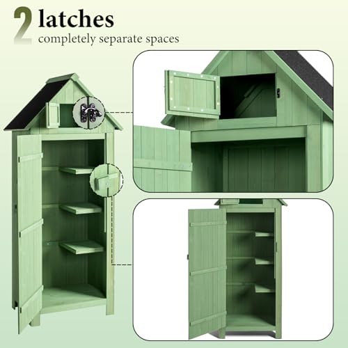 VINGLI Outdoor Wooden Storage Shed, Garden Shed Outside Tool Cabinet with Safety Latch, Patio Storage Organizer (Light Green)