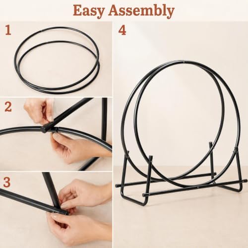 Goplus Firewood Rack, 32.5 Inch Outdoor Firewood Log Hoop with 440LBS Capacity, Heavy Duty Steel Wood Storage Rack, Indoor Firewood Holder for Fireplace Home Fire Pit