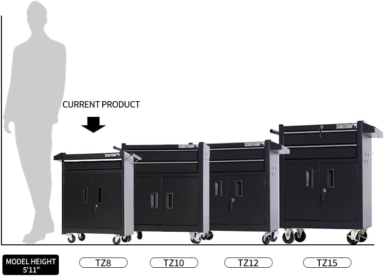 1 Drawer Tool Chest Heavy Duty Cart Steel Rolling Tool Box with Lockable Doors (TZ8 Black)