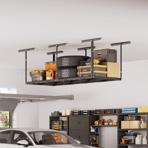 2x8ft Overhead Ceiling Garage Storage Rack, 400LBS Capacity, Black
