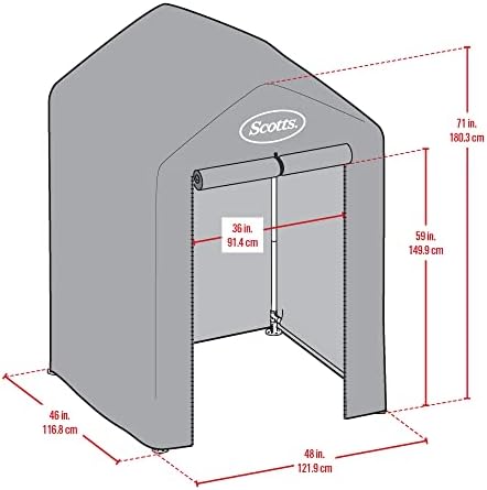 Scotts 4x4x6 FT Pop-Up Outdoor Storage Shed, Portable Water-Resistant Deck & Garden Tent Shelter for Tools, Equipment & Lawn Gear