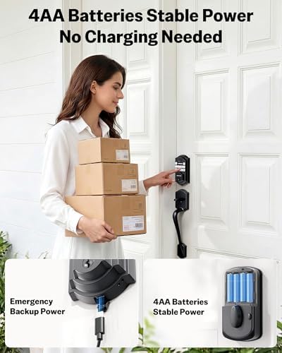 Front Door Lock Set Keyless Entry Door Lock Deadbolt with Handle Set - Fingerprint & Passcode, Smart Front Door Lock Set with Keypad, Smart Door Locks for Front Door, Easy Installation
