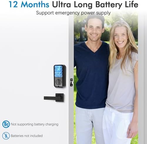 Smart Deadbolt Lock with 2 Lever Handles, 5-in-1 Control by Fingerprint/Password/APP/E-Key/Key, 24-Hours Active Wi-Fi, 12 Months Battery Life, Easy Installation (T6)