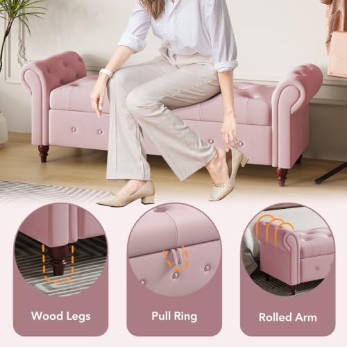 Storage Bench, End of Bed Bench with Pull Ring Design