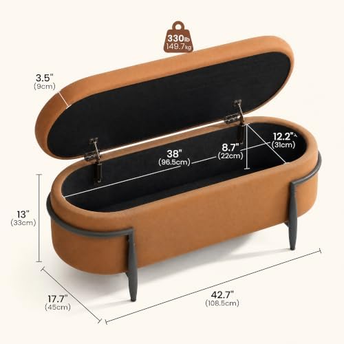 ModernMate 42.7" Storage Ottoman Bench, End of Bed Storage Chest Bench