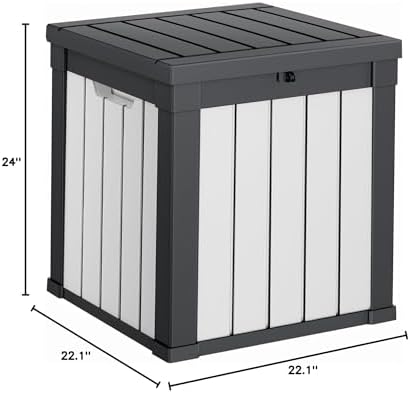 PatioZen 50 Gallon Resin Deck Box, Lockable Patio Outdoor Storage Box for Furniture, Garden Tools and Tools Storage, Waterproof Outside Storage Boxes - Black&White