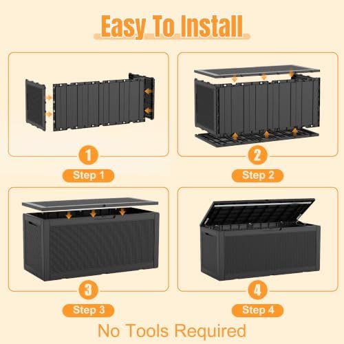 Outdoor Storage Box, 160 Gallon Waterproof Resin Deck Box with Support Rod