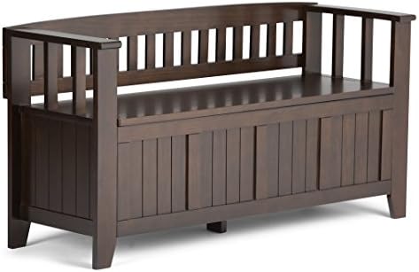 SIMPLIHOME Acadian 2-Seater Storage Bench and Cabinet Set in Brunette Brown