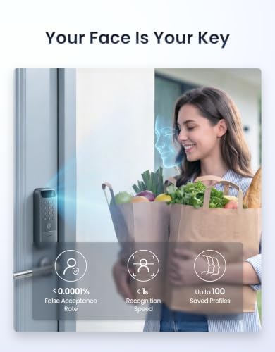 SwitchBot Lock Vision Pro Smart Lock, 3D Face Recognition + Palm Vein + Fingerprint, Keyless Entry Deadbolt for Front Door, 12-Month Battery, WiFi No Hub, Auto-Lock, Matter, Apple Home, Alexa, Google