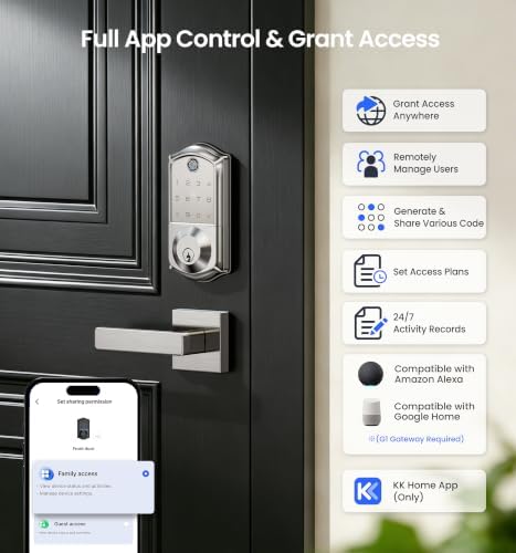 Veise VE017 Fingerprint Smart Door Lock with App Control, Satin Nickel
