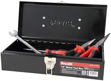 Pro-Lift Steel Tool Box – 14-inch Metal Toolbox Portable with Handle – Heavy Duty Metal Latch Closure Small Carry Storage Box Tools Organizer