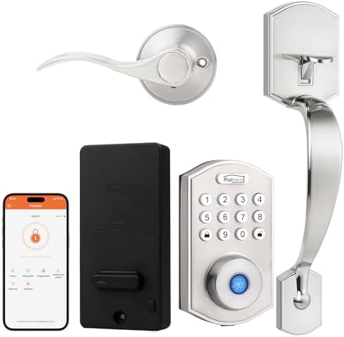 Probrico Smart Keyless Entry Door Lock Deadbolt,Front Door Handleset with Fingerprint Deadbolt, Electronic Digital Keypad Deadbolt Lock with Handle,App,Auto-Locking,Satin Nickel